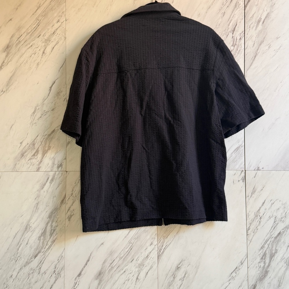 2/$100 NEW COS Relaxed Seersucker Cotton Black Short Sleeve Zip Up Shirt Jacket - Picture 7 of 8